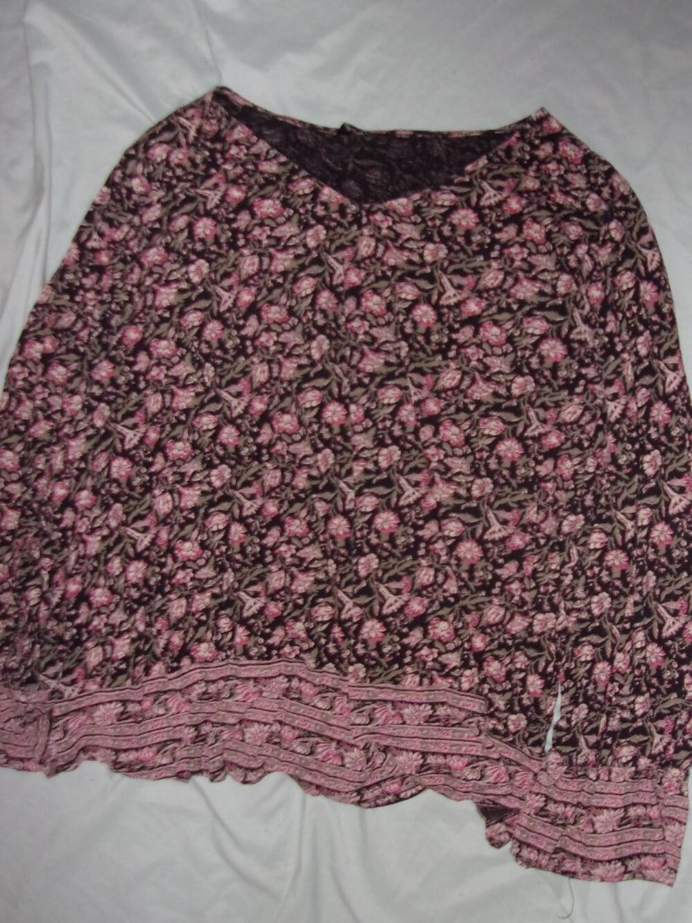 lucky brand boho size 3 three x womens long sleeved tee shirt top black  floral